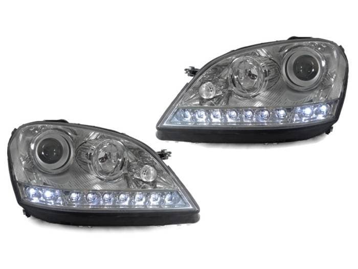 Mercedes W164 Ml-Class Depo Chrome Projector DEPO Headlight W/ Led Strip