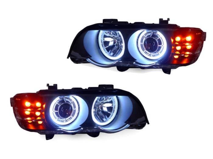 BMW E53 P53 Black Angel Projector DEPO Headlight W/ Amberled Corner+Uhp Led Ring