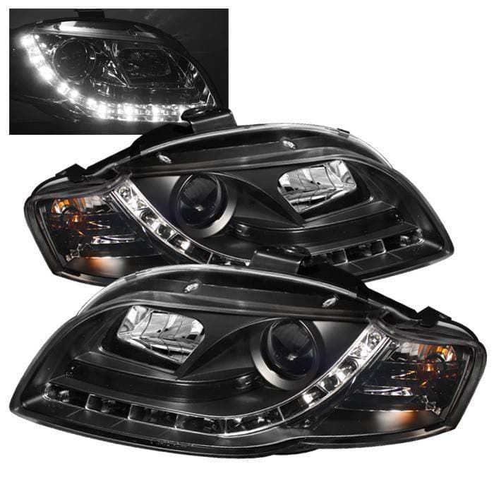 Audi A4 Spyder Projector Headlights DRL - Black - 444-AA405-DRL-BK