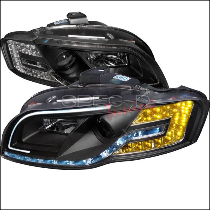 Audi A4 Spec-D Black Housing Projector Headlight with Daytime Running Light & Adjustable Motor - LHP-A406JM-8MR-APC