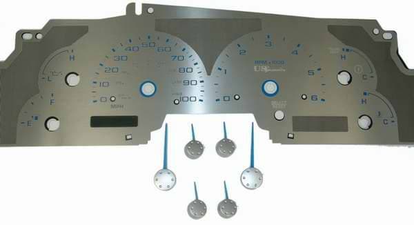 US Speedo Stainless Steel Gauge Face with Blue Back and Color Match Needles - Displays Tachometer - SS F 01B